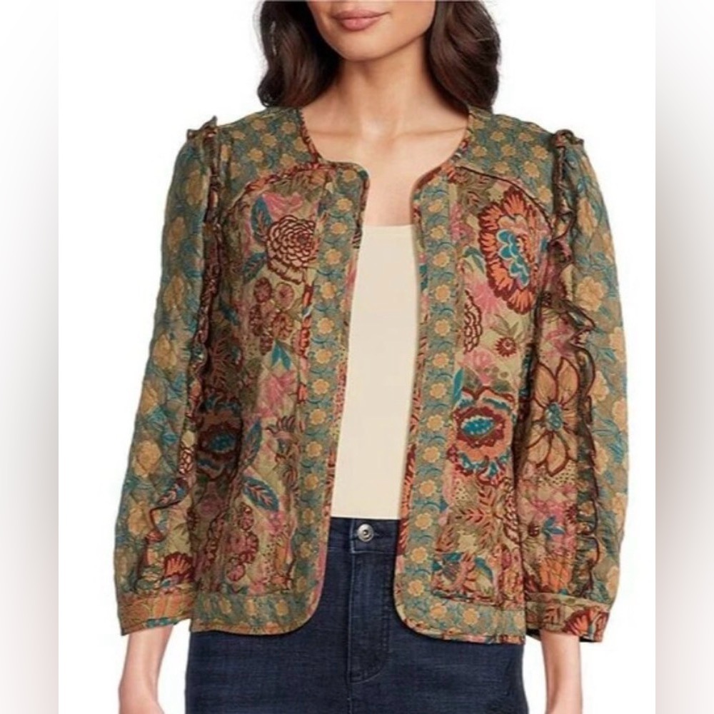 NEW JOHN MARK quilted jacket wild side ruffle floral m